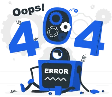 Седнал робот с надпис за грешка 404 - Професионална уеб разработка за бизнес нужди и дигитални проекти - УебКома ООД