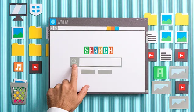 Дисплей с надпис "Търсене" - Професионална уеб разработка за бизнес нужди и дигитални проекти - УебКома ООД